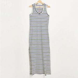 NWT Sundry Striped Sleeveless Maxi Shirt Dress With Slits